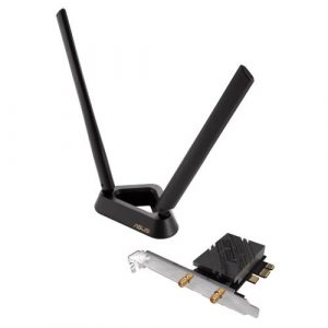 Asus (PCE-BE92BT) BE9400 Wi-Fi 7 Tri-Band PCI Express Adapter, Bluetooth 5.4, WPA3, External Base/Antennas